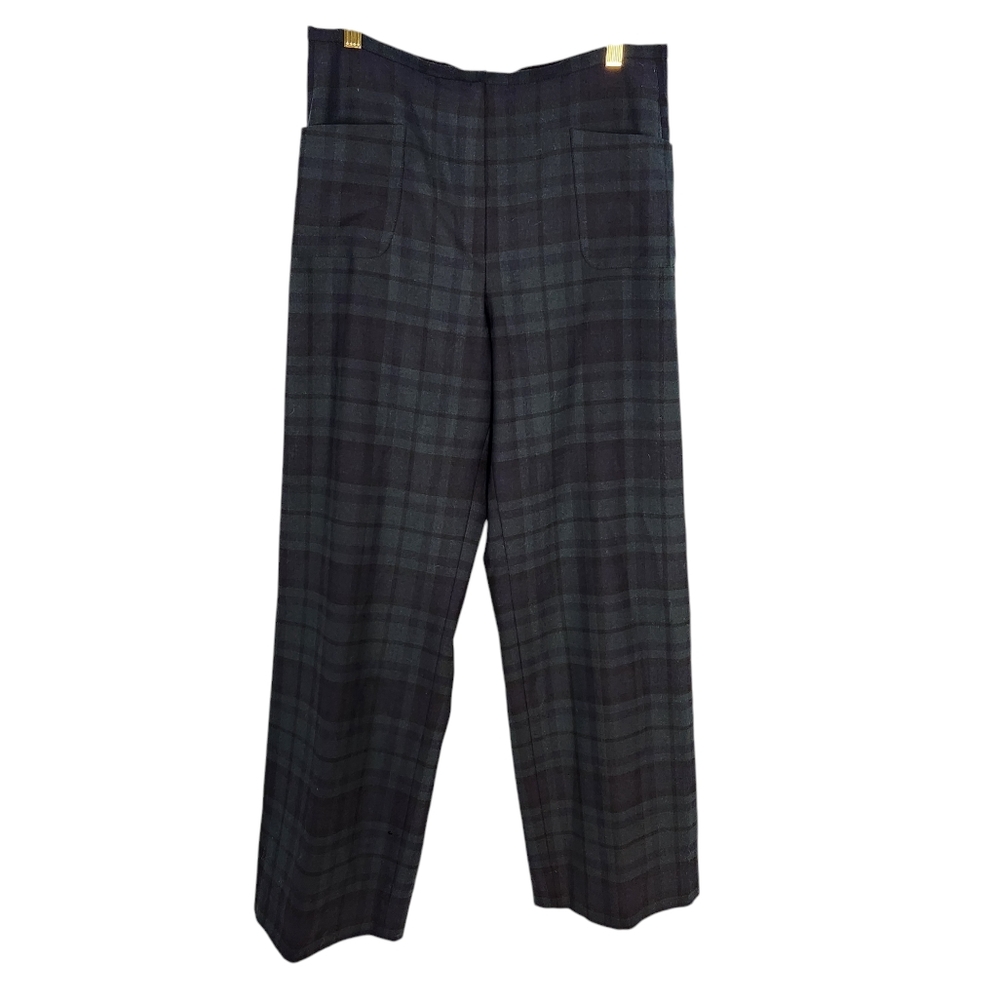 Allan Waller made in Italy plaid wool blend wide leg pants size 6